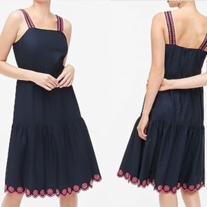 J Crew Embroidered midi dress  tiered Scalloped Hem size 8